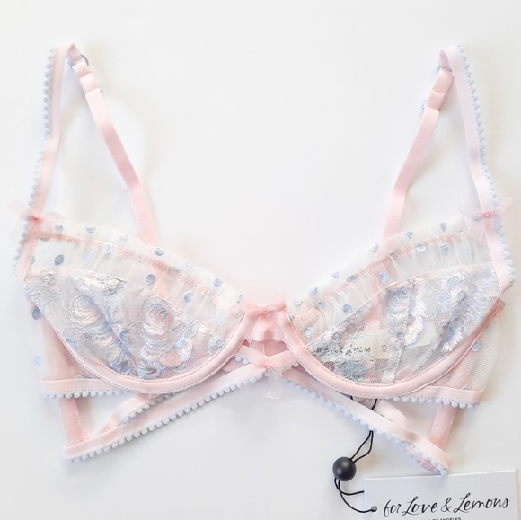 NWT For Love & Lemons Delicate Foil Rose Blue and Pink Bra XS - Picture 2 of 9